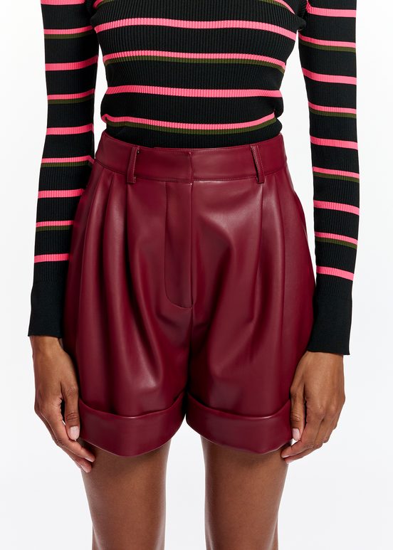 Burgundy faux leather shorts