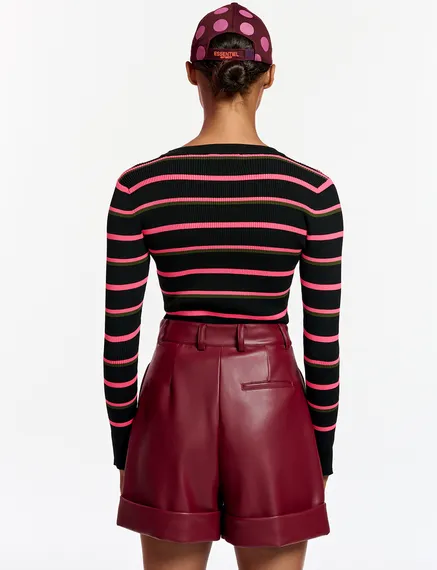 Burgundy faux leather shorts