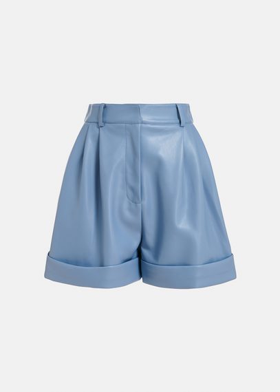 Taubenblaue Kunstleder-Shorts