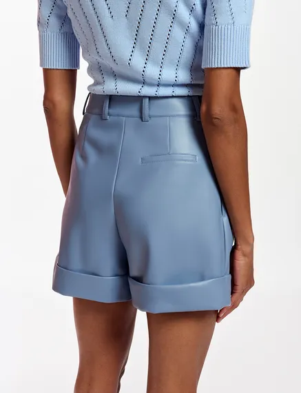 Short en faux cuir bleu poudre