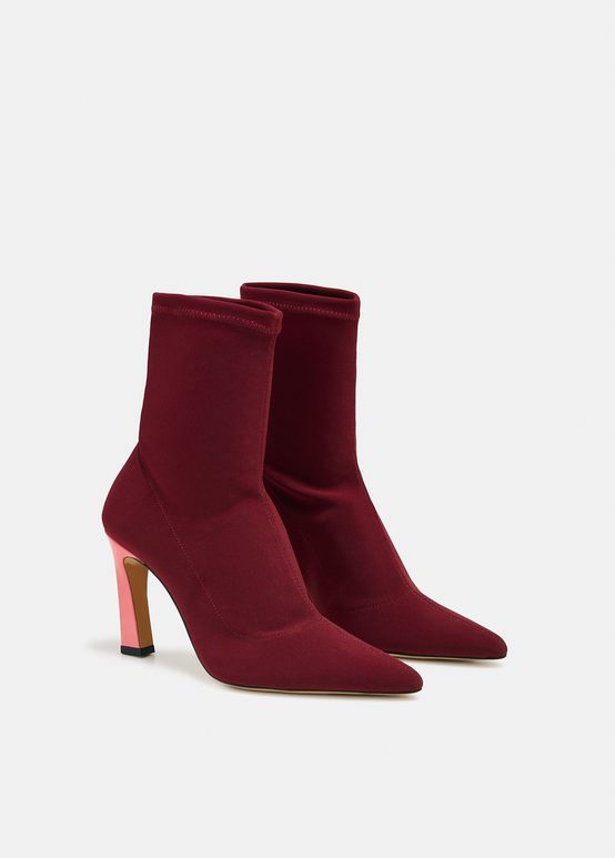 Burgundy sock boots with light pink heel