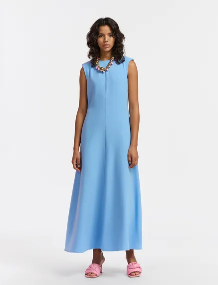 Blue A-line maxi-length dress