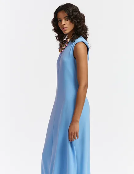 Blue A-line maxi-length dress