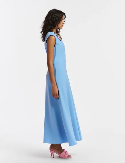 Blue A-line maxi-length dress