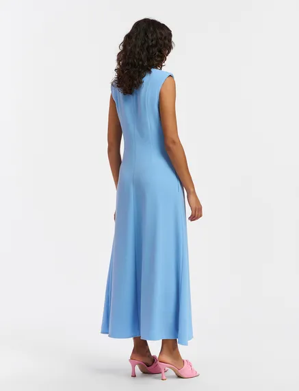 Blue A-line maxi-length dress