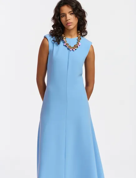 Blue A-line maxi-length dress