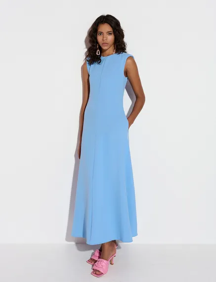 Blue A-line maxi-length dress