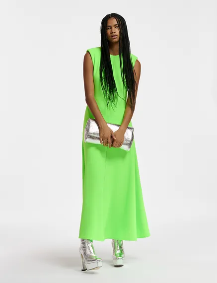 Robe maxi évasée vert fluo