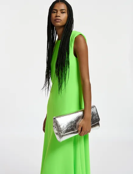 Neon green A-line maxi-length dress