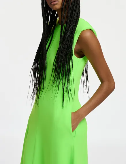 Robe maxi évasée vert fluo