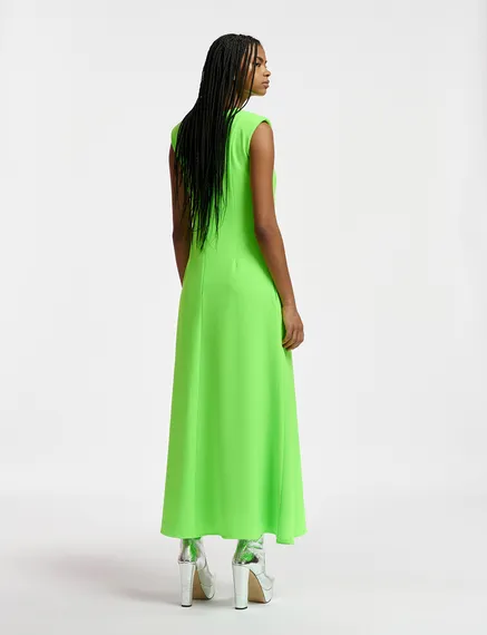 Robe maxi évasée vert fluo