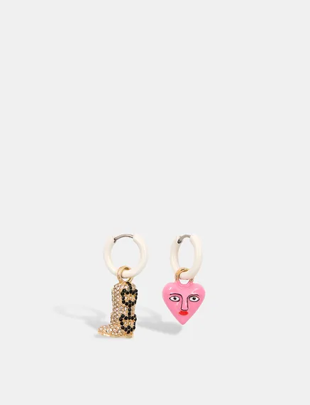 Off-white hoop earrings with boot and heart pendants