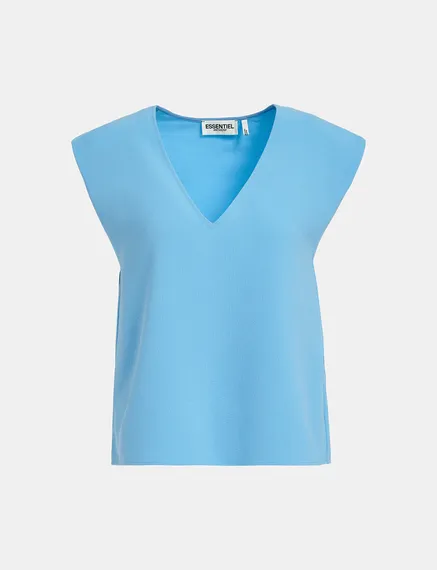 Blue sleeveless V-neck top