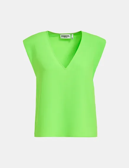 Top sans manches vert fluo à col en V