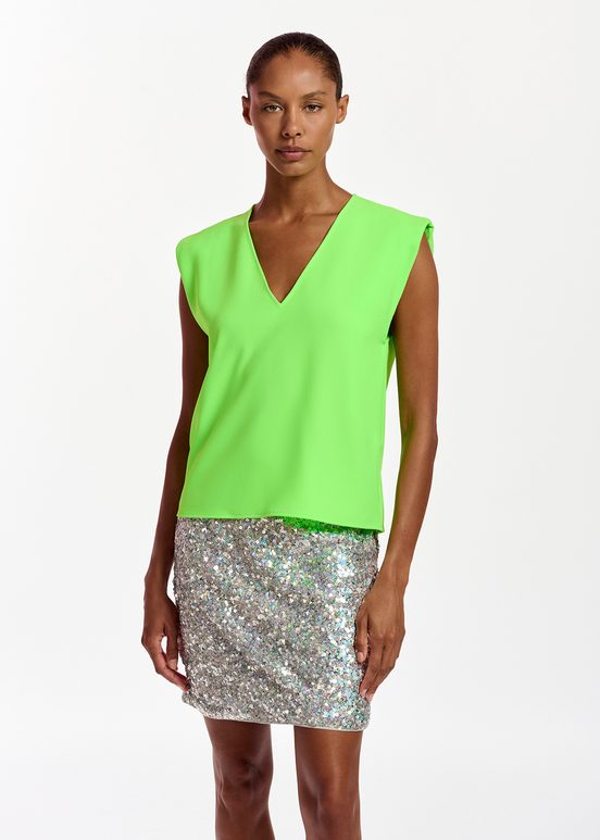 Neon green sleeveless V-neck top