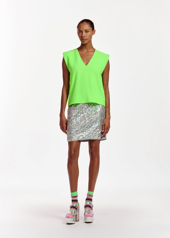 Neon green sleeveless V-neck top