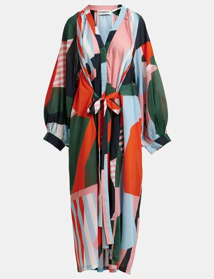 Multicolor cotton maxi-length dress with abstract print 