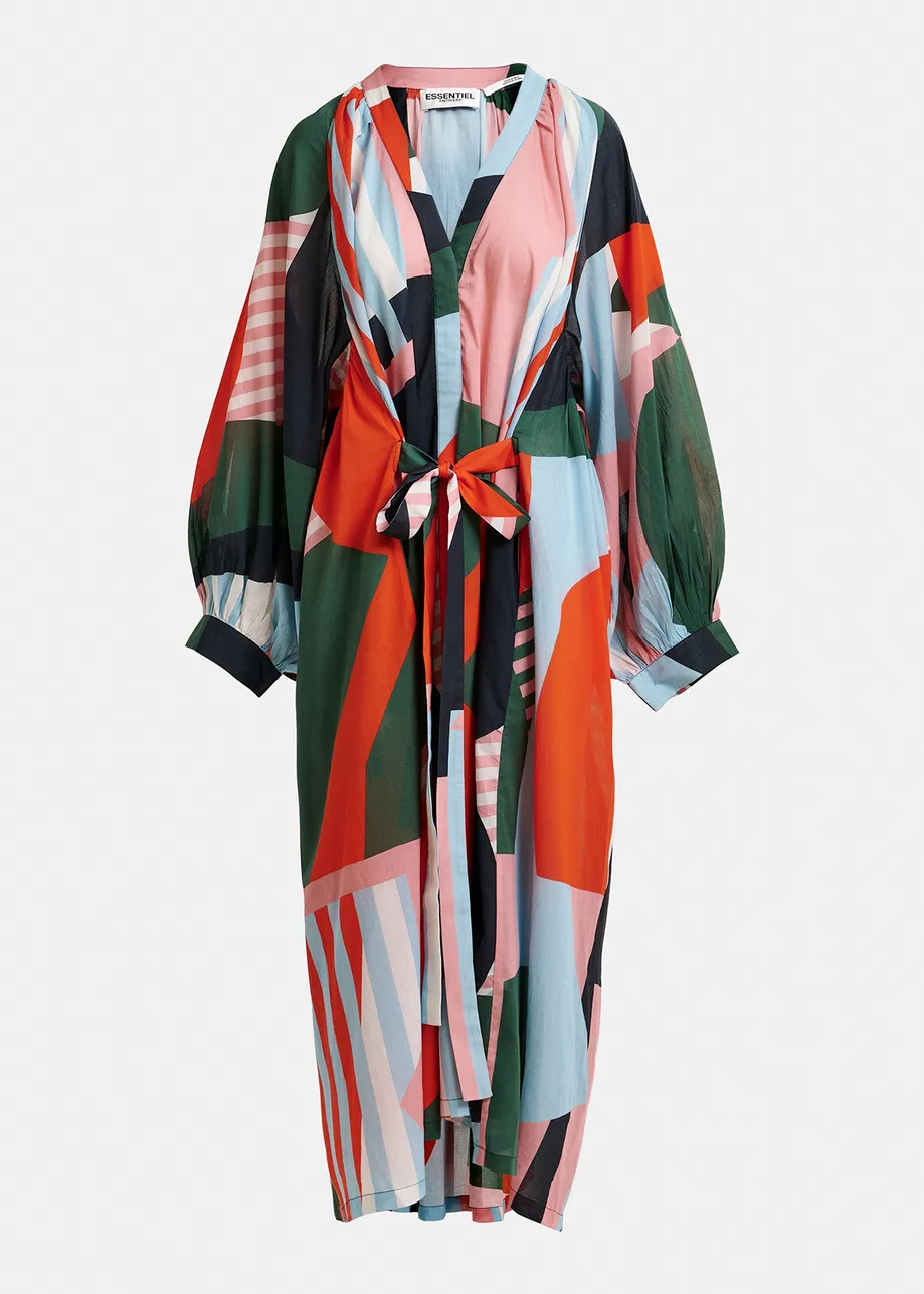 Multicolor cotton maxi-length dress with abstract print