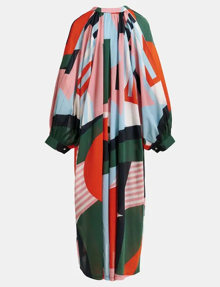 Multicolor cotton maxi-length dress with abstract print 