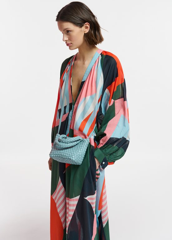 Multicolor cotton maxi-length dress with abstract print 