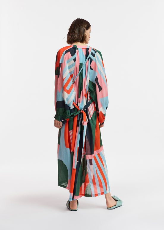 Kleurrijke katoenen maxi-jurk met abstracte print 