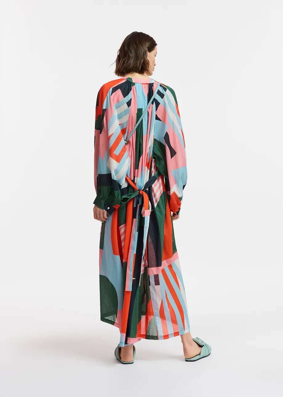 Multicolor cotton maxi-length dress with abstract print