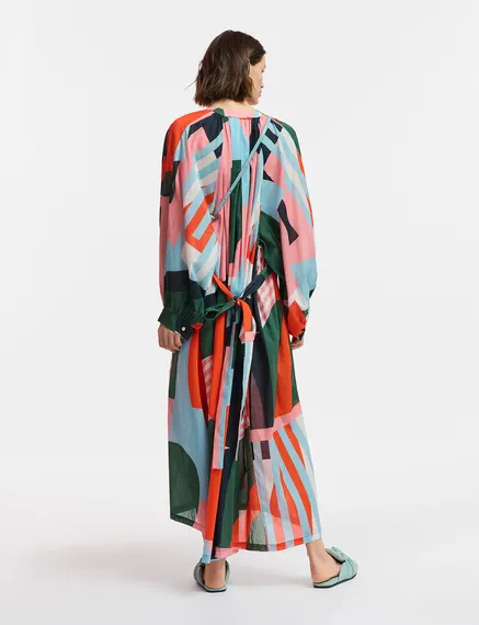 Kleurrijke katoenen maxi-jurk met abstracte print 