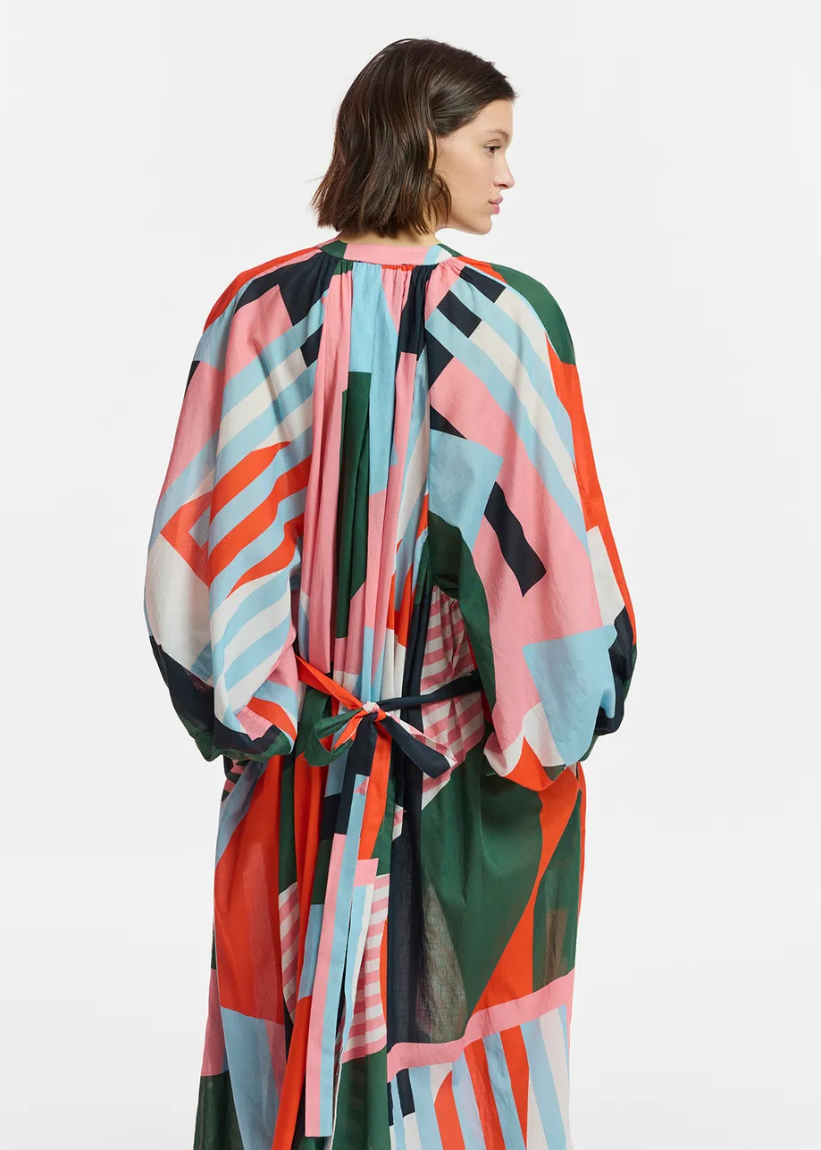 Multicolor cotton maxi-length dress with abstract print