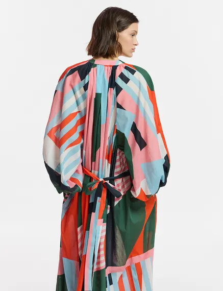 Kleurrijke katoenen maxi-jurk met abstracte print 