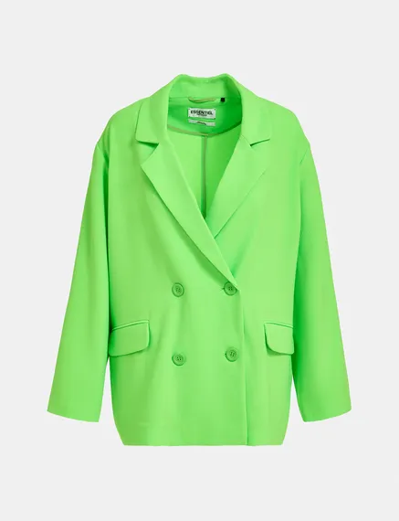 Neon green double-breasted blazer