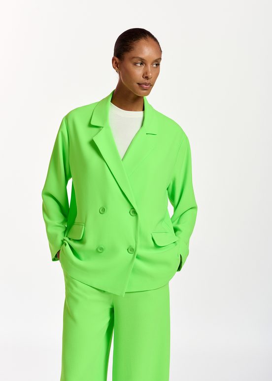 Neon green double-breasted blazer