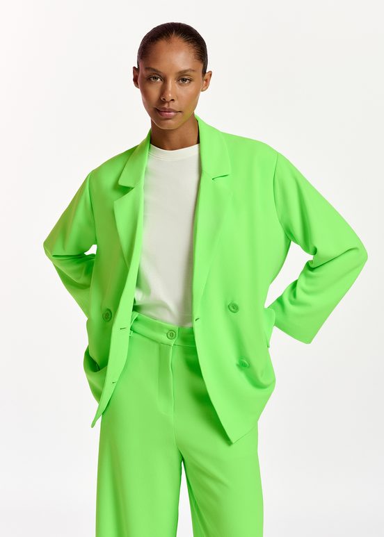 Neon green double-breasted blazer