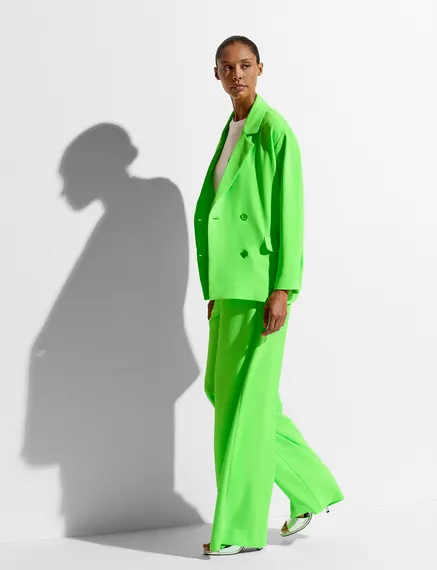 Neon green double-breasted blazer