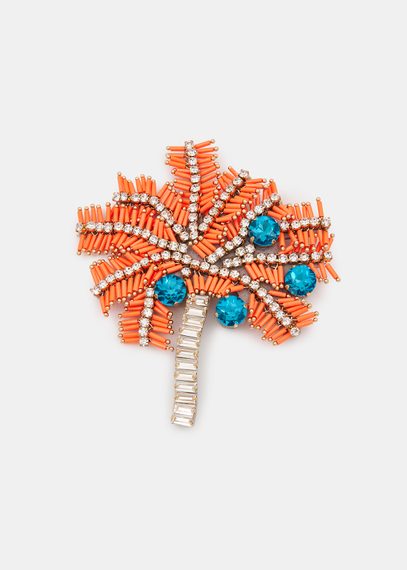 Broche de palmier orange, argentée et bleue