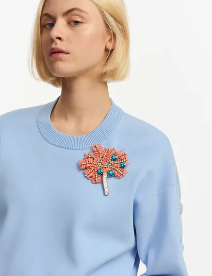 Oranje, zilveren en blauwe palmboombroche