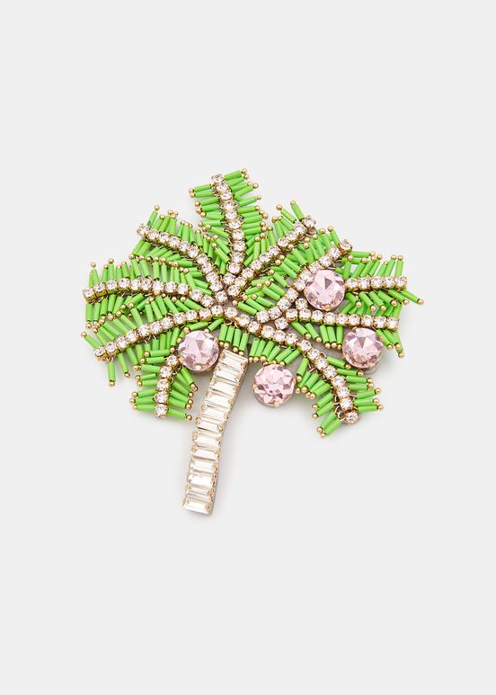 Groene, zilveren en lichtroze palmboombroche