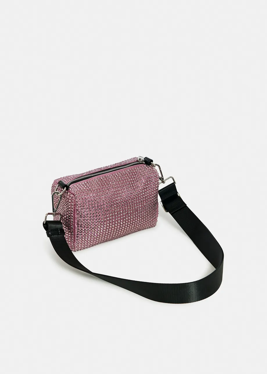 Lilac rhinestone-embellished shoulder bag