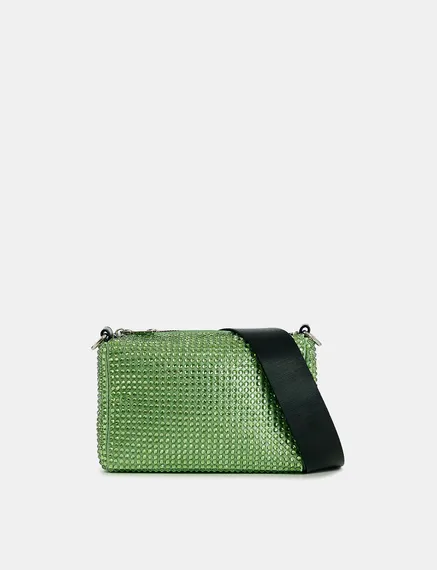 Green rhinestone-embellished shoulder bag