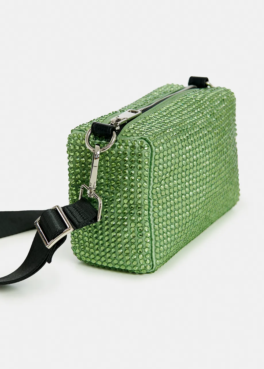 Green rhinestone-embellished shoulder bag