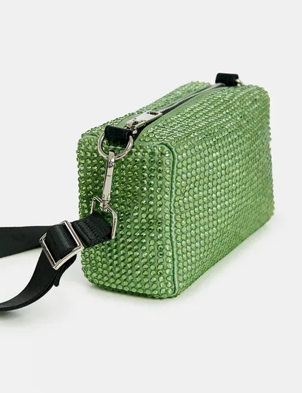 Green rhinestone-embellished shoulder bag