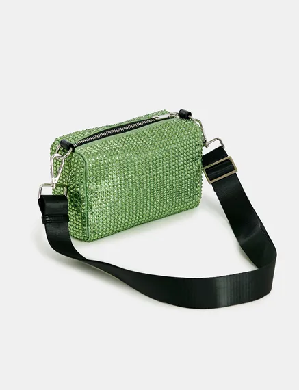 Green rhinestone-embellished shoulder bag