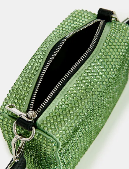 Green rhinestone-embellished shoulder bag