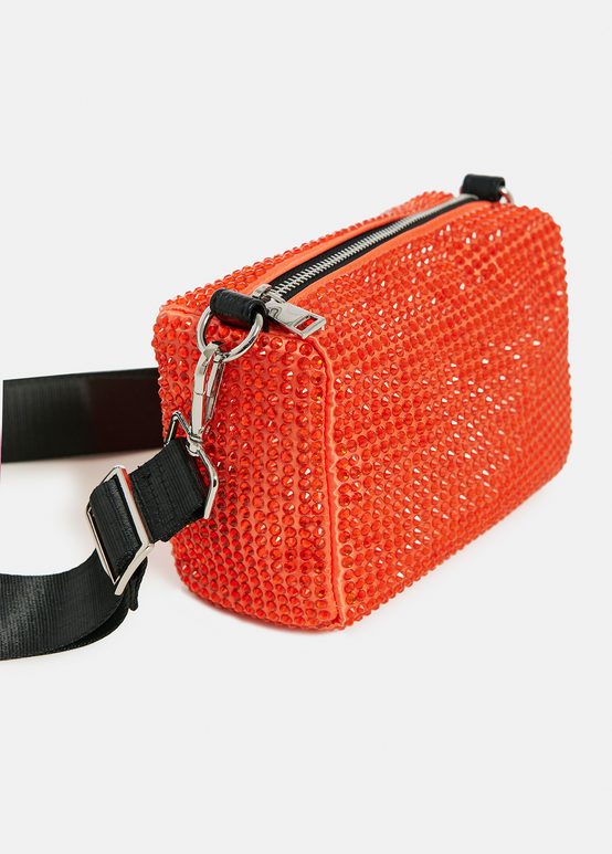 Red rhinestone-embellished shoulder bag