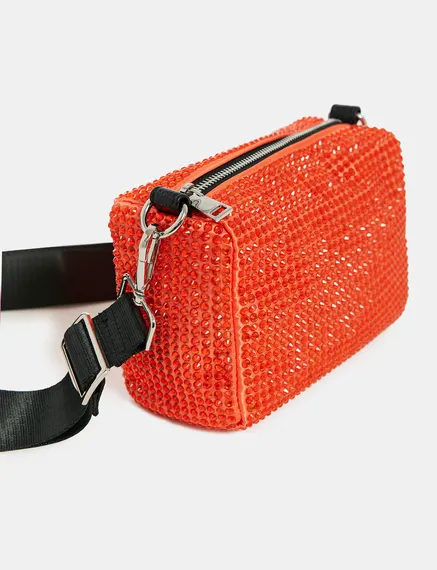 Sac à bandoulière rouge avec strass