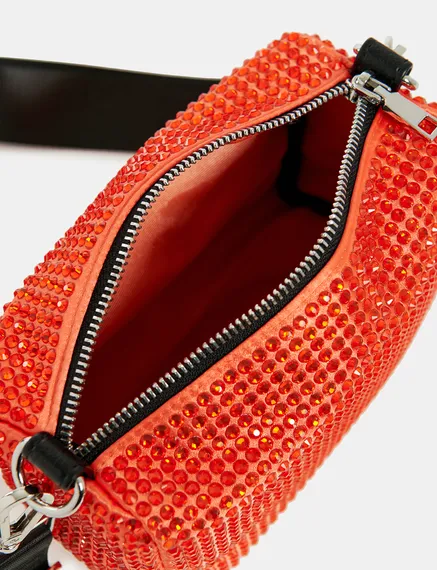 Red rhinestone-embellished shoulder bag