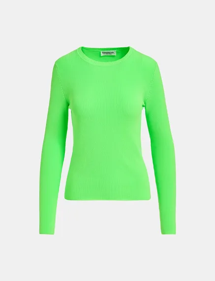 Pull en côtes vert fluo