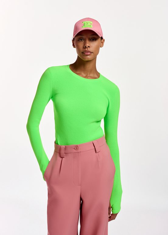 Neon green rib-knitted sweater