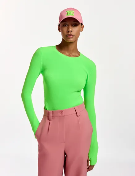 Neon green rib-knitted sweater