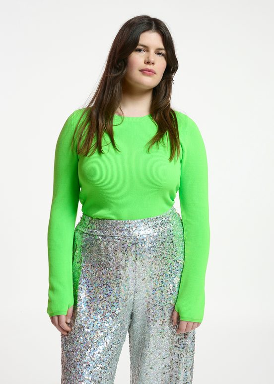 Neon green rib-knitted sweater