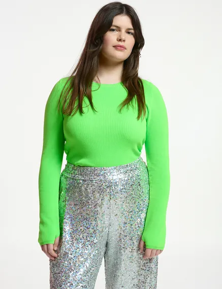 Neon green rib-knitted sweater